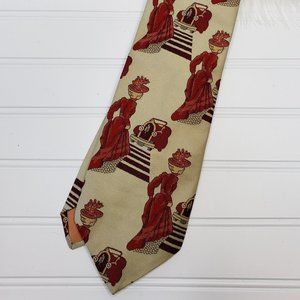VTG QIANA 70's Old Timey Red Automobile 1890's Fashion Gown Men's Wide Neck Tie